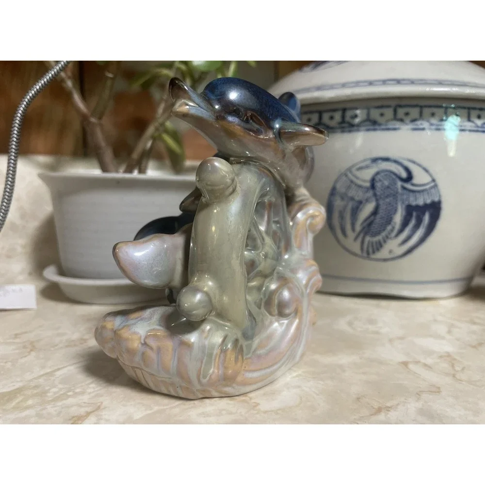 Ceramic Dolphins‎ With Coral And Sailing Ship Wheel